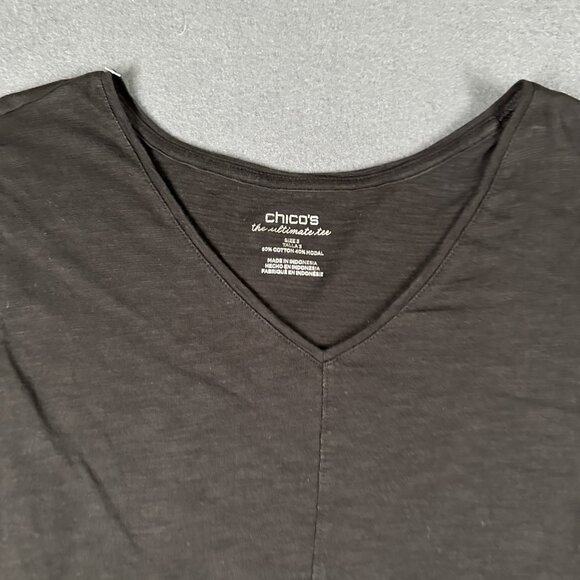 Chicos Ultimate Tee Shirt Womens 3 XL Black V‎ Neck 3/4 Sleeve Modal Cotton Soft - Picture 2 of 8